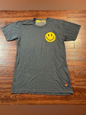 Aviator Nation Unisex Men’s Women’s Smiley Face 2 Grey T Shirt Sz Med Crew Neck